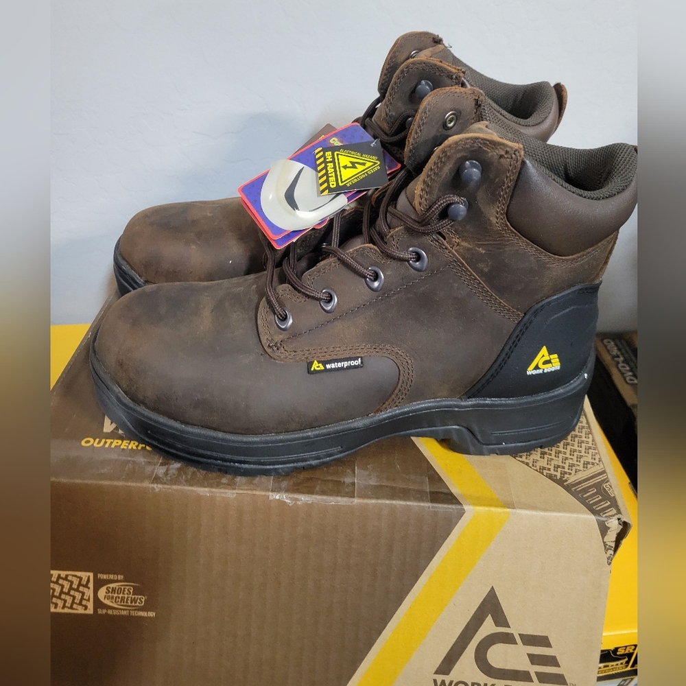 ACE Vanguard Men's Brown Leather Work Boots, 10.5